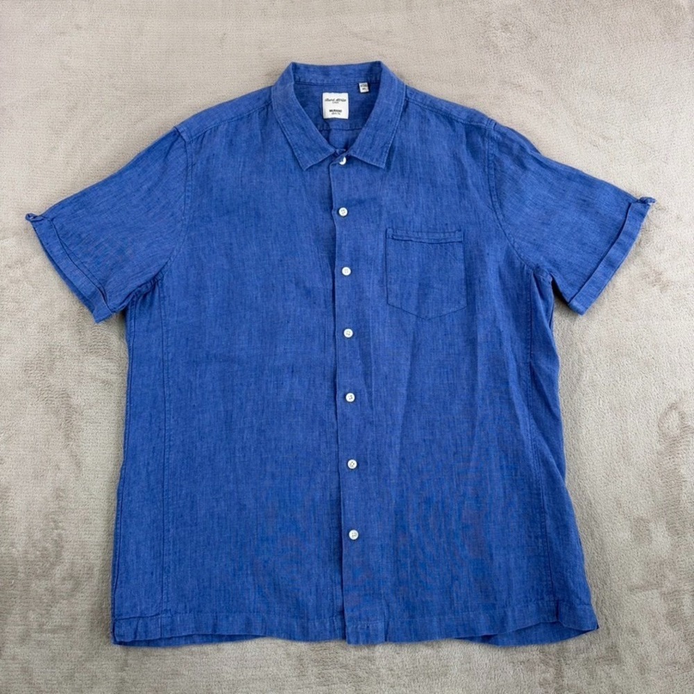 Murano Baird McNutt Slim Fit Shirt in Blue 100% Linen Men XL Short Sleeve Resort